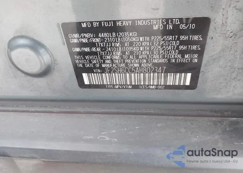 2010 Subaru Forester 2.5X Premium from USA, damaged, VIN JF2SH6CC5AH802347